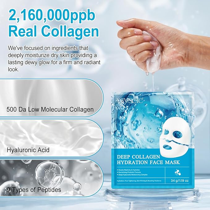 Collagen Face Mask with Deep Hydration,Bio Collagen Face Mask，Collagen Mask Overnight, Moisturizing and Water-Locking Properties, Brightens Skin Tone,Anti-aging Effect and Minimizes Pores-4 Pack