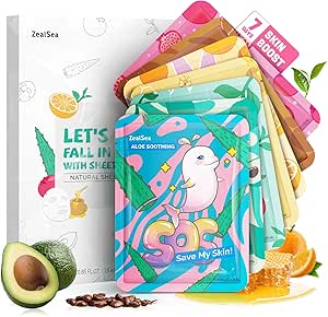 Face Masks Skincare, Face Masks Beauty, Hydrating Face Masks, Zealsea Natural Sheet Mask, Pamper Gifts for Women, Party Birthday Gifts for Teenage Girls Kids, Biodegradable Sheets, Moisturizing 7pack