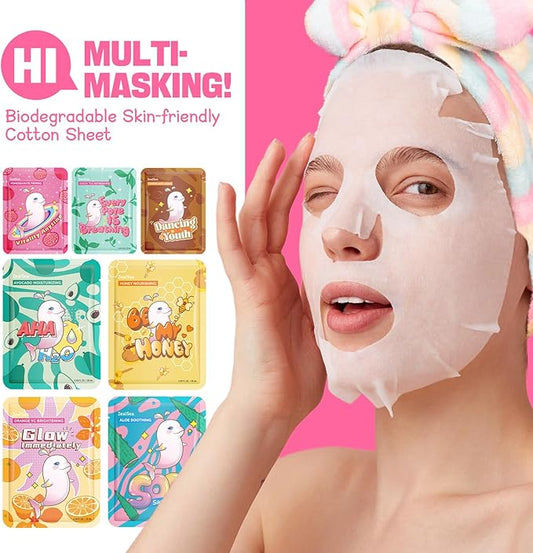 Face Masks Skincare, Face Masks Beauty, Hydrating Face Masks, Zealsea Natural Sheet Mask, Pamper Gifts for Women, Party Birthday Gifts for Teenage Girls Kids, Biodegradable Sheets, Moisturizing 7pack