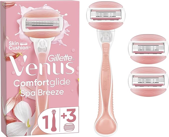 Gillette Venus ComfortGlide Spa Breeze 2-in-1 Razor for Women, 3 Refill Blades, Shaving Gel Bars Starter Kit, Ladies Razors Sensitive Skin - Packaging May Vary