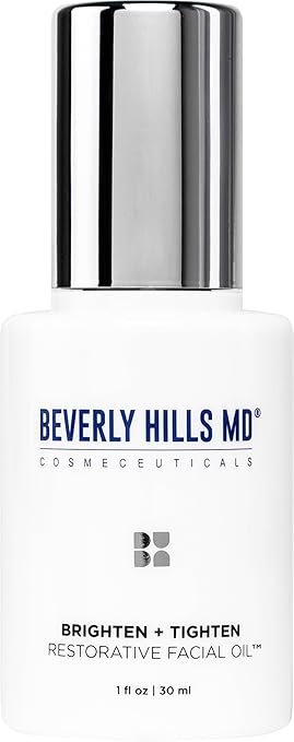 Beverly Hills MD Brighten + Tighten Restorative Face Oil- Reduce Wrinkles & Tone Skin, Anti-Aging Formula for an Even, Moisturized Complexion- Lighten Dark Spots on Face, Neck, Décolleté w/Vitamin C