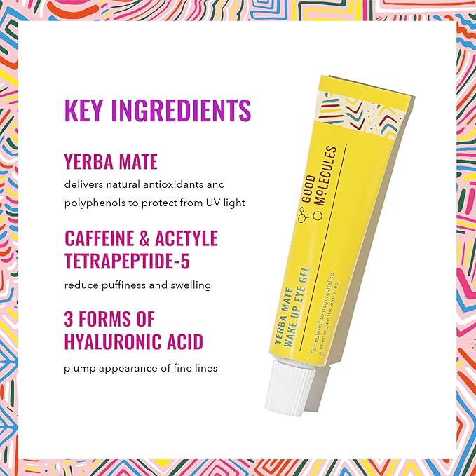 Good Molecules Yerba Mate Wake Up Eye Gel - Yerba Mate, Hyaluronic Acid and Caffeine to Hydrate, Minimize Puffiness and Swelling - Skincare for Face